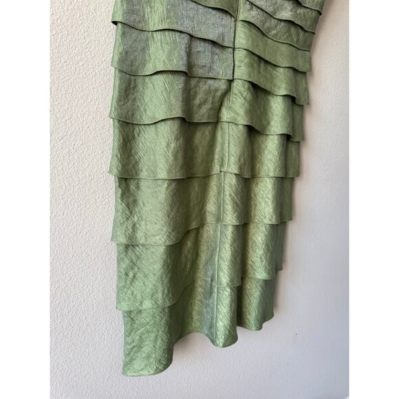 Adrianna Pappell Green Metallic Ruffle Cocktail Formal Dress *minor flaw* Sz 14 - Picture 9 of 13